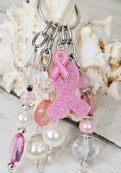 Handmade Pink Ribbon Purse Charm / Keychain - Breast Cancer Awareness - Picture 4 of 6